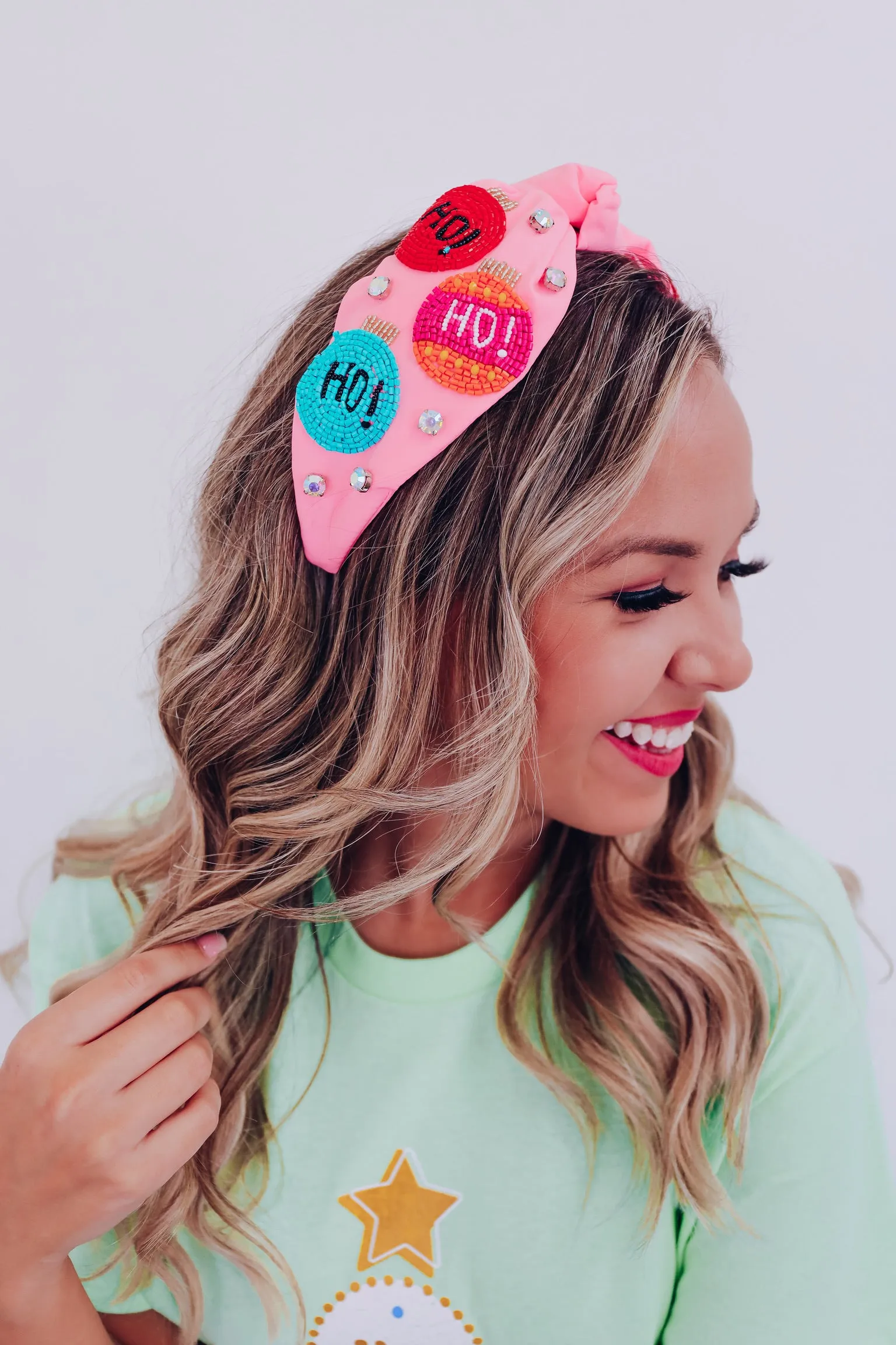 Jeweled Ho Ho Ho Seed Bead Headband - Pink