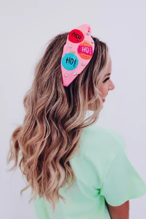 Jeweled Ho Ho Ho Seed Bead Headband - Pink