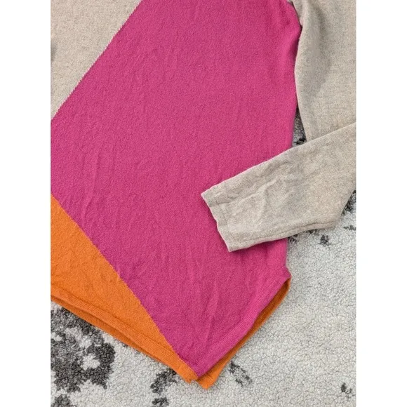 Kinross Cashmere Womens Asymmetrical Colorblock Sweater XL