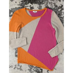 Kinross Cashmere Womens Asymmetrical Colorblock Sweater XL