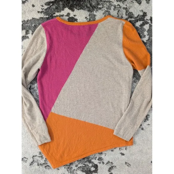 Kinross Cashmere Womens Asymmetrical Colorblock Sweater XL