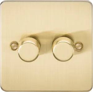 Knightsbridge FP2192BB Flat Plate 2G 2-Way 10-200W (5-150W LED) Intelligent Dimmer - Brushed Brass
