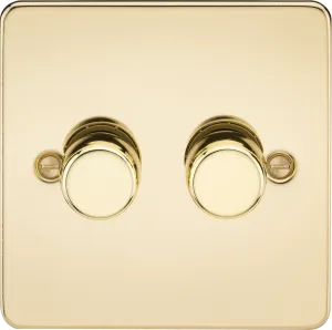 Knightsbridge FP2192PB Flat Plate 2G 2-Way 10-200W (5-150W LED) Intelligent Dimmer - Polished Brass
