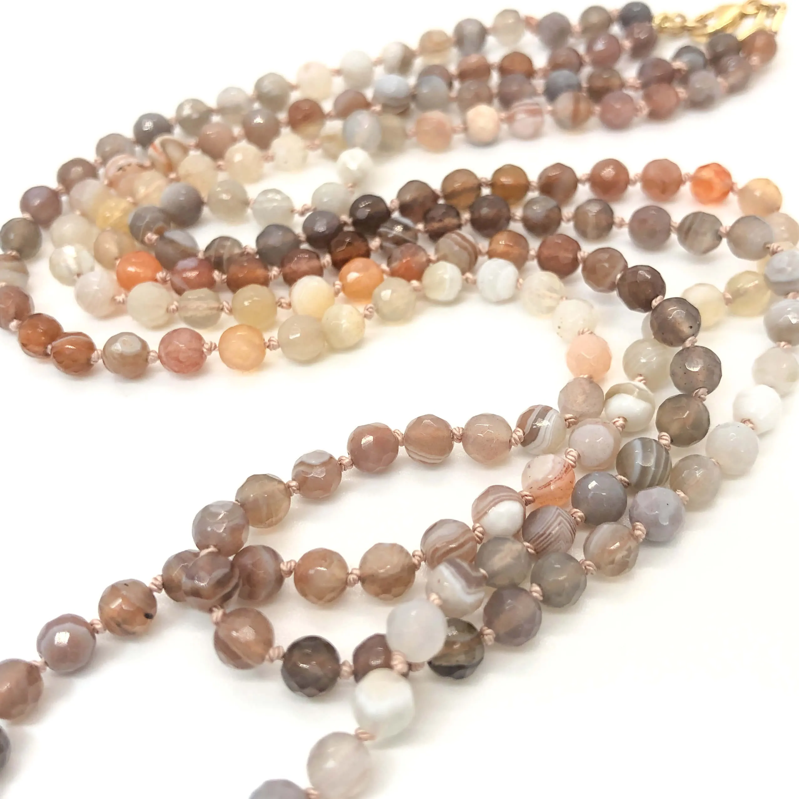 Knotted Two Strand Ombre Agate Beaded Necklace
