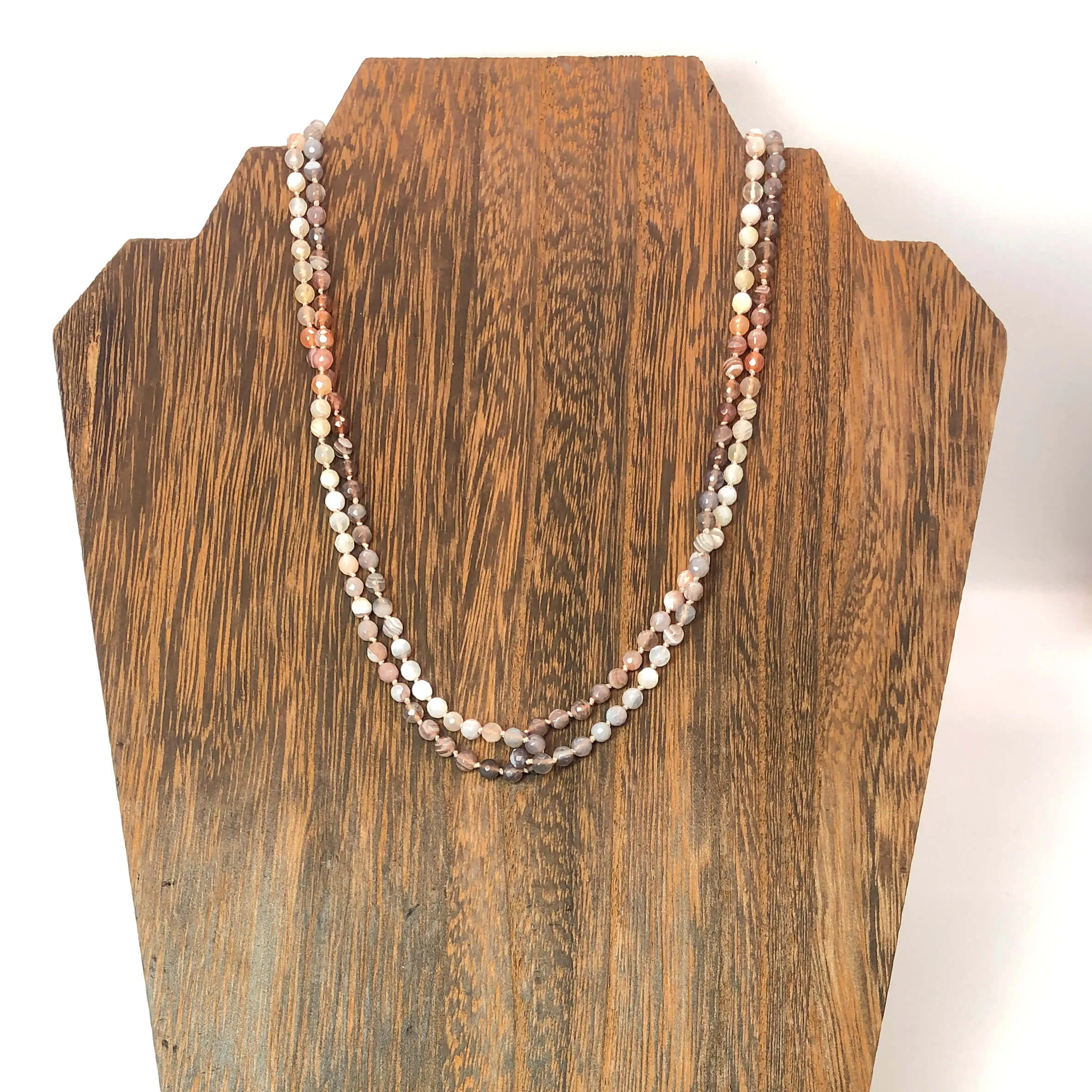 Knotted Two Strand Ombre Agate Beaded Necklace