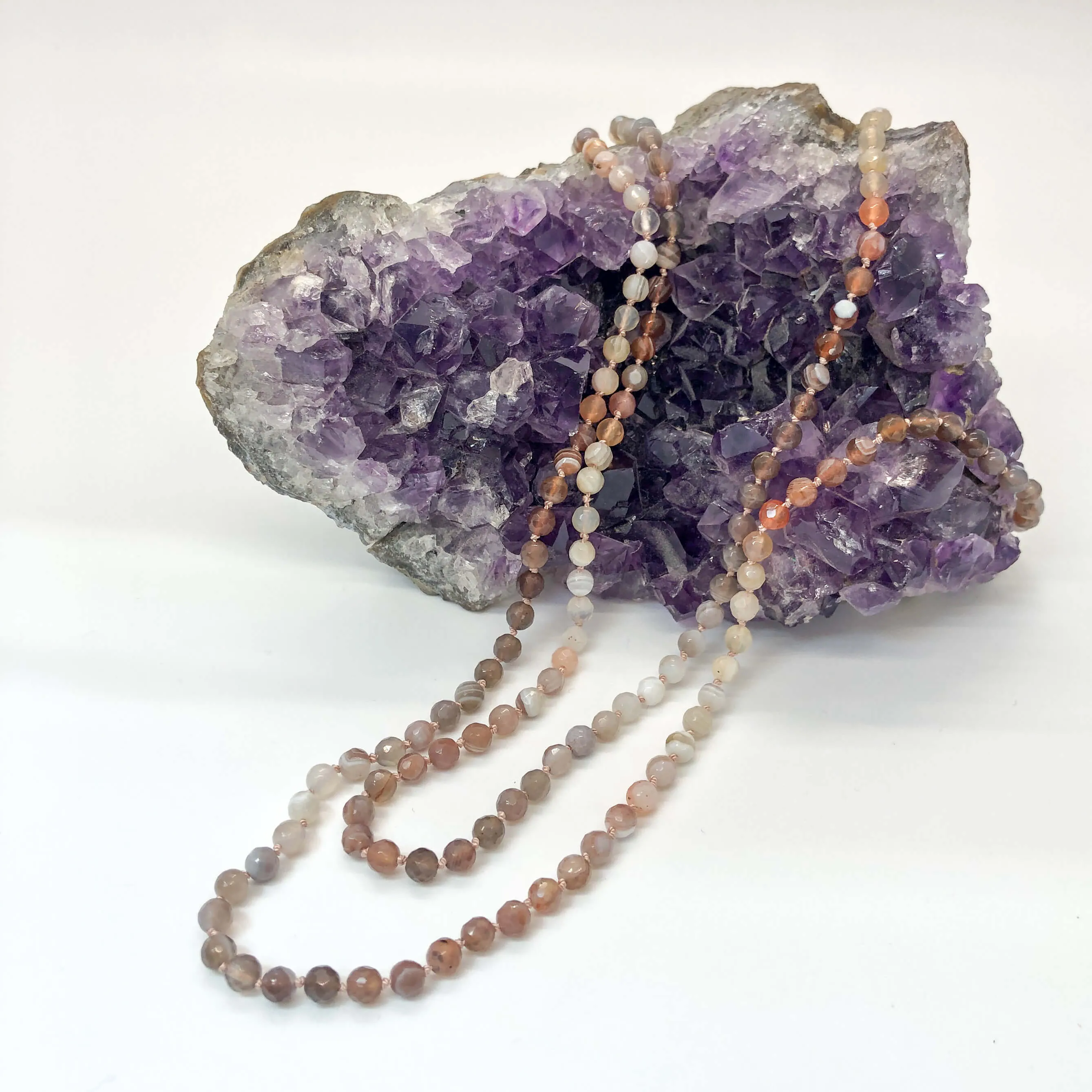 Knotted Two Strand Ombre Agate Beaded Necklace