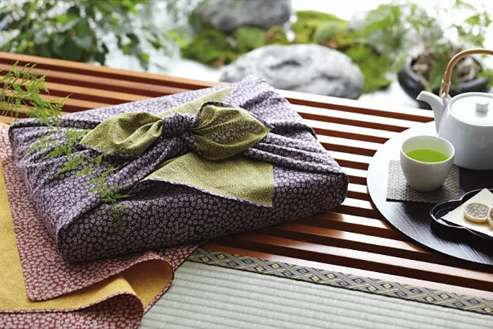 Komon - Double-Sided Dyeing - Kozakura x Asanoha (Broun x Gold Broun) 茶×金茶  105 x 105 cm - Furoshiki (Japanese Wrapping Cloth)