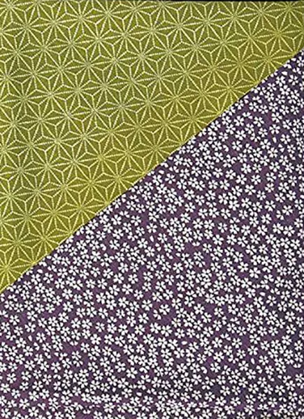 Komon - Double-Sided Dyeing - Kozakura x Asanoha (Purple x Rikyu) 紫×利休 50 x 50 cm - Furoshiki (Japanese Wrapping Cloth)