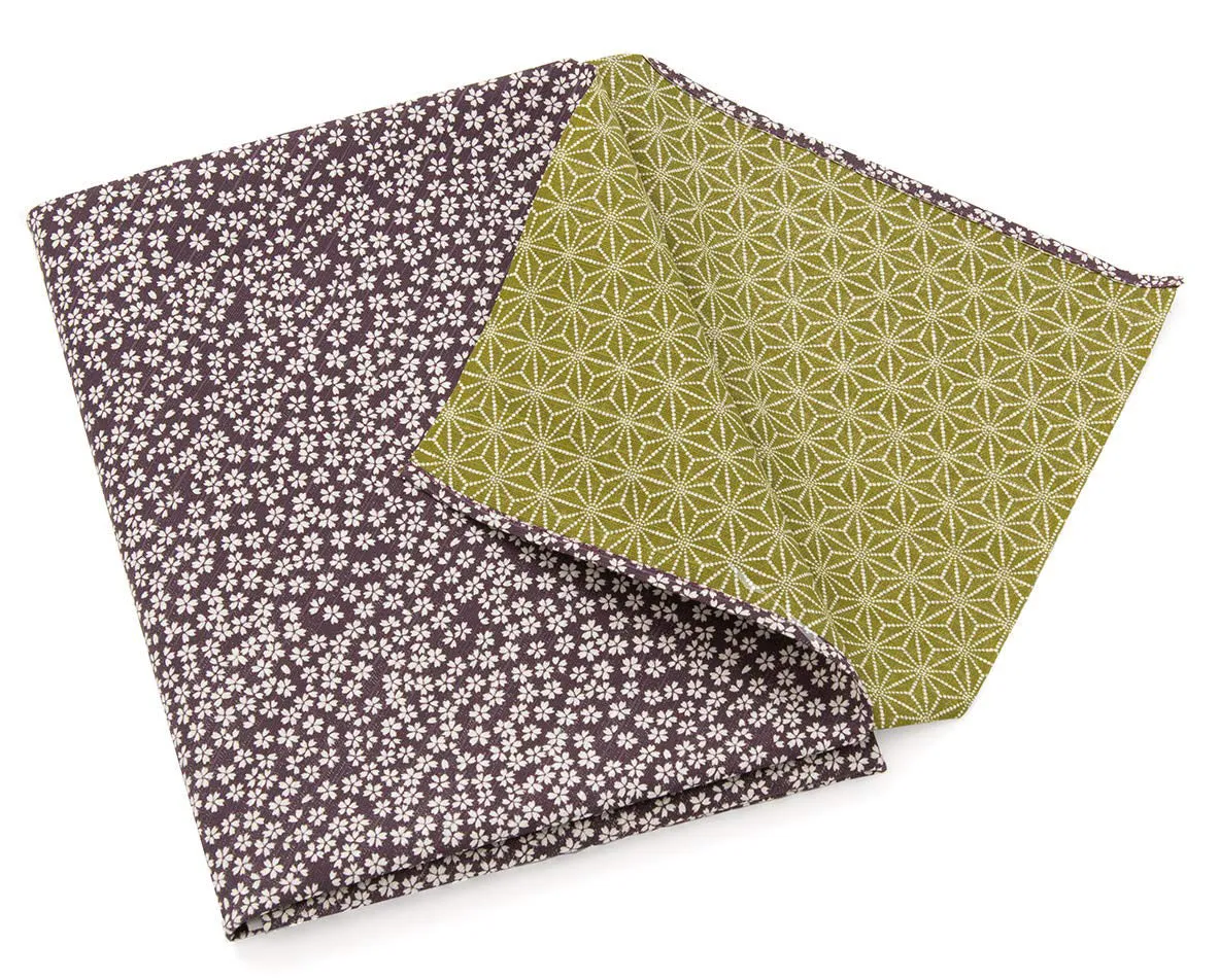 Komon - Double-Sided Dyeing - Kozakura x Asanoha (Purple x Rikyu) 紫×利休 50 x 50 cm - Furoshiki (Japanese Wrapping Cloth)
