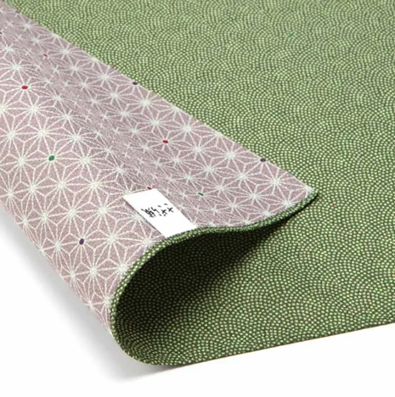 Komon - Double-Sided Dyeing - Samekomon x Asanoha さざら織両面ふろしき（鮫小紋×麻葉） (Green x Fuji) 緑 ×フジ 48 x 48 cm - Furoshiki (Japanese Wrapping Cloth)