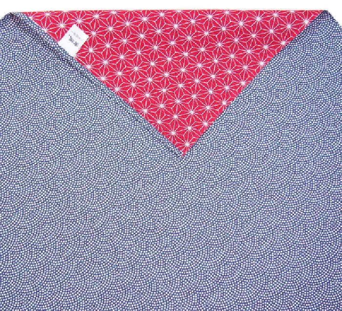 Komon - Double-Sided Dyeing - Samekomon x Asanoha (Navy x Rikyu) さざら織両面ふろしき（鮫小紋×麻葉）紺×利休  105 x 105 cm - Furoshiki (Japanese Wrapping Cloth)