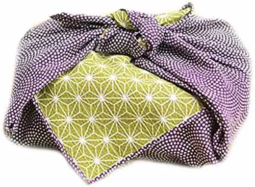 Komon - Double-Sided Dyeing - Samekomon x Asanoha (Purple x Rikyu) さざら織両面ふろしき（鮫小紋×麻葉）紫×利休 105 x 105 cm - Furoshiki (Japanese Wrapping Cloth)