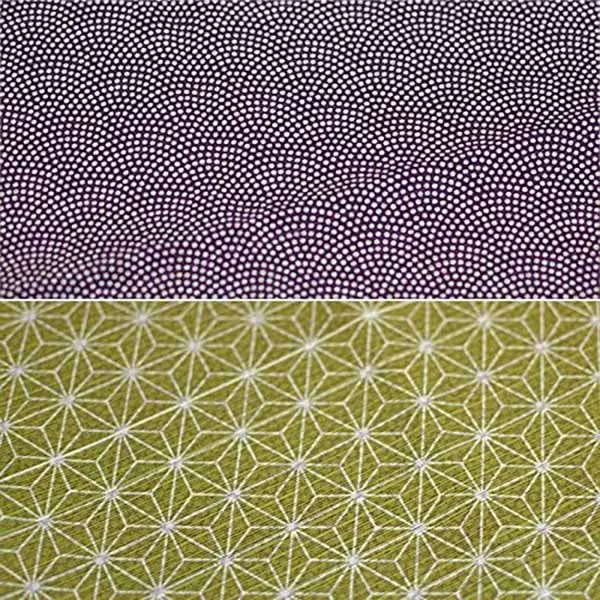 Komon - Double-Sided Dyeing - Samekomon x Asanoha (Purple x Rikyu) さざら織両面ふろしき（鮫小紋×麻葉）紫×利休 105 x 105 cm - Furoshiki (Japanese Wrapping Cloth)