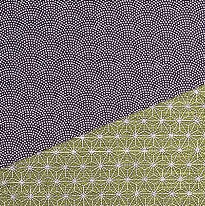 Komon - Double-Sided Dyeing - Samekomon x Asanoha (Purple x Rikyu) さざら織両面ふろしき（鮫小紋×麻葉）紫×利休 105 x 105 cm - Furoshiki (Japanese Wrapping Cloth)