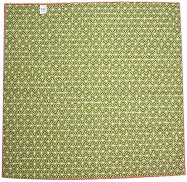 Komon - Double-Sided Dyeing - Samekomon x Asanoha (Red x Rikyu) さざら織両面ふろしき（鮫小紋×麻葉）赤×利休  105 x 105 cm - Furoshiki (Japanese Wrapping Cloth)
