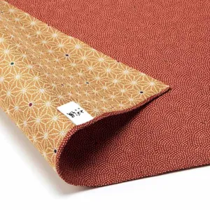 Komon - Double-Sided Dyeing - Samekomon x Asanoha さざら織両面ふろしき（鮫小紋×麻葉） (Vermilion x Gold Brown)  朱×金茶  48 x 48 cm - Furoshiki (Japanese Wrapping Cloth)