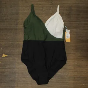 Kona Sol Women's Color Block Wrap High Coverage One Piece Swimsuit AFK69 Green M
