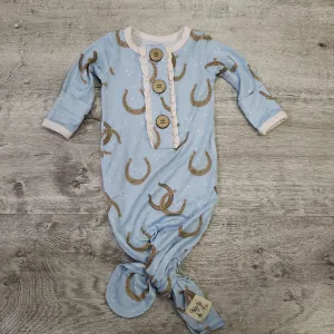 Kozi & Co. Blue Horseshoes Ruffle Knotted Gown (0-3M)