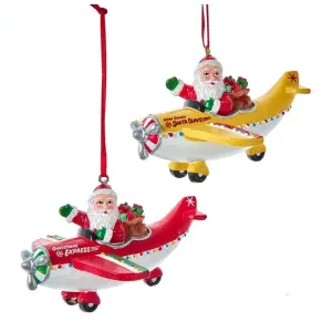 Kurt Adler 3.7" Santa in Airplane Ornament (Assorted Colors)