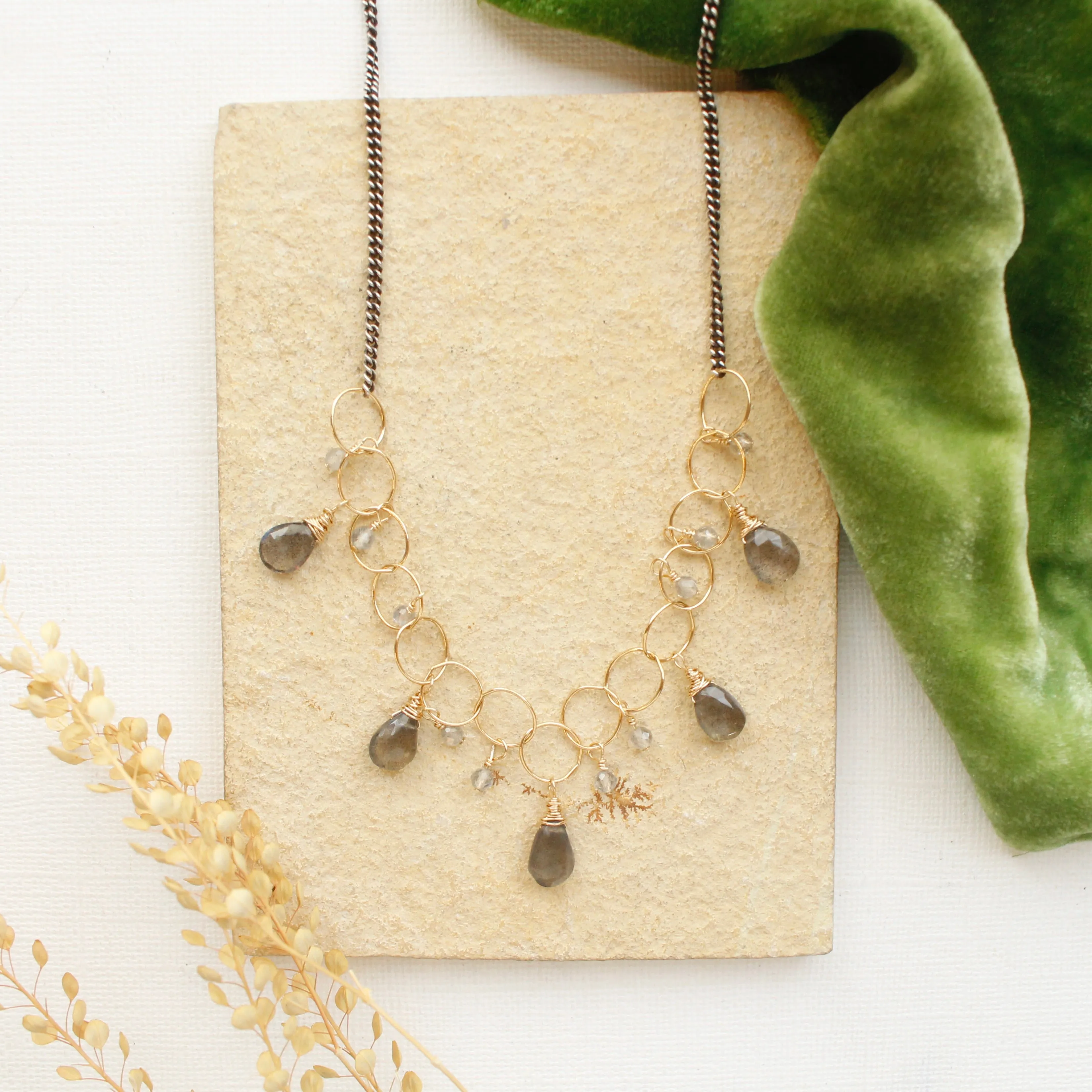 Labradorite Drop Mixed Metal Necklace