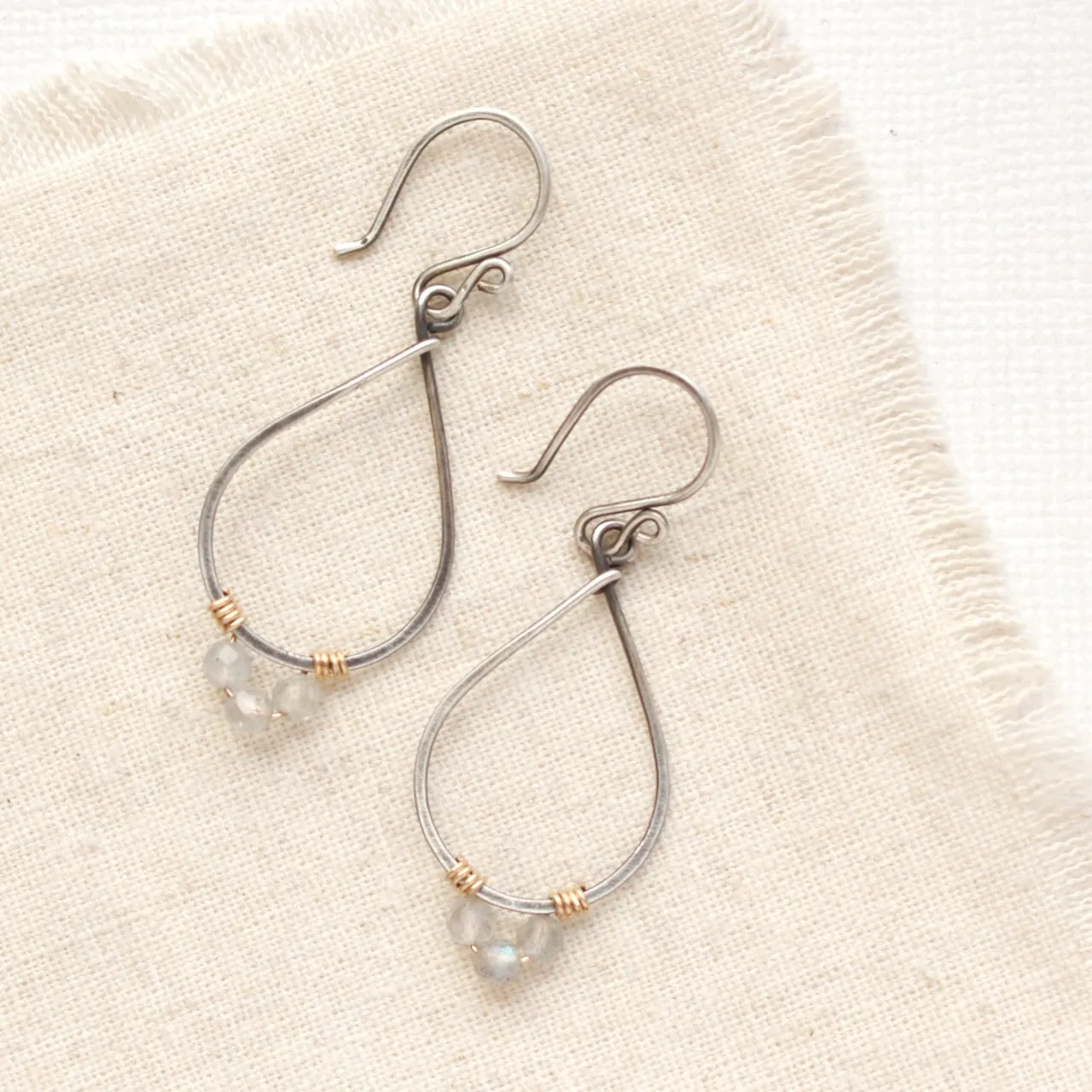 Labradorite Wrapped Teardrop Hoop Earrings
