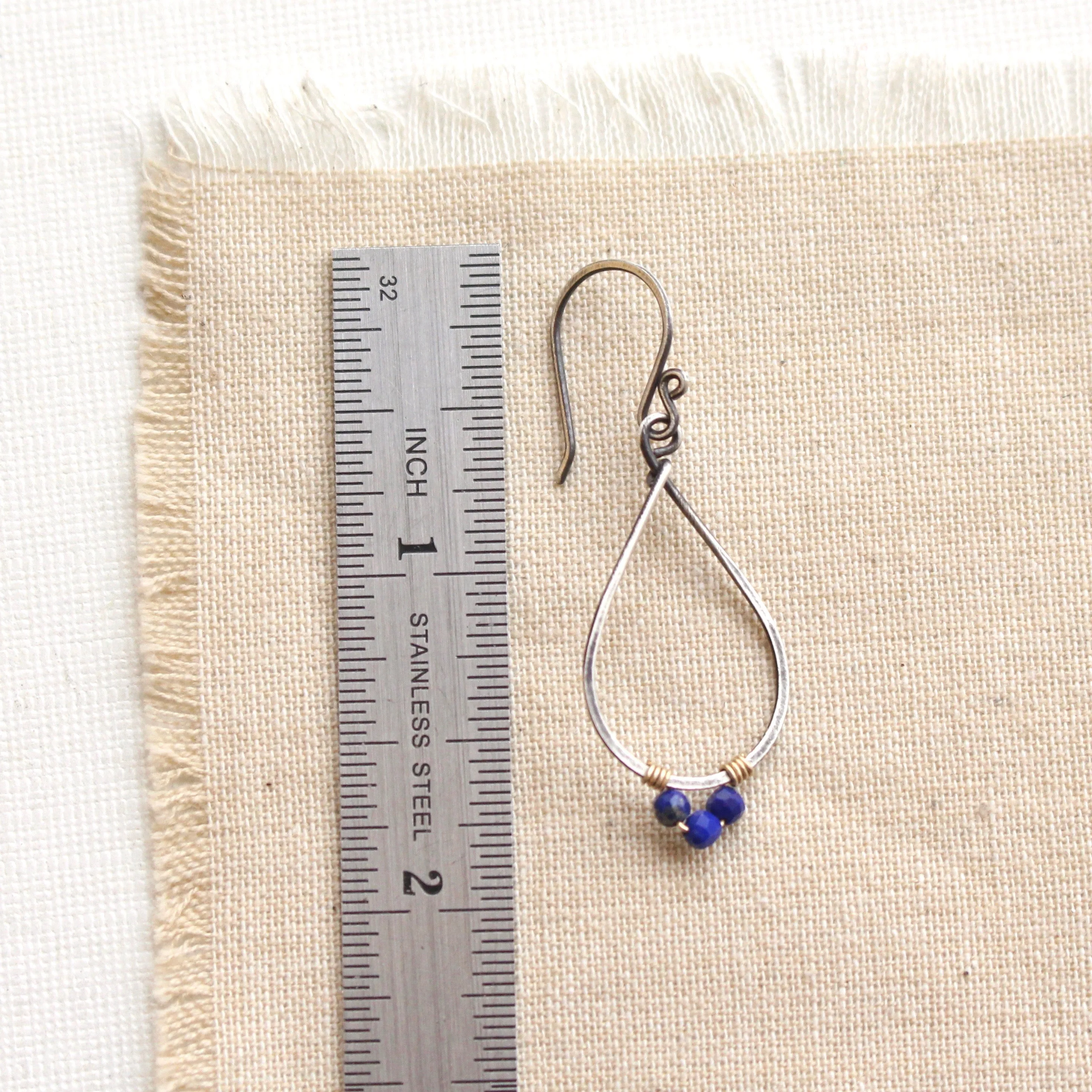 Lapis Wrapped Teardrop Mixed Metal Hoop Earrings
