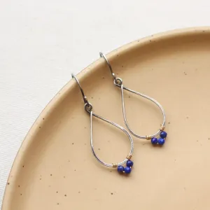 Lapis Wrapped Teardrop Mixed Metal Hoop Earrings