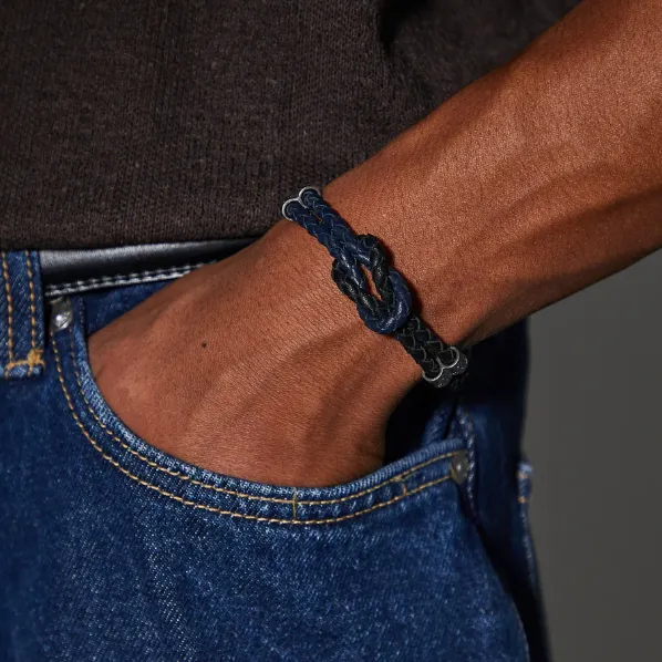 Lash Reef Knot Blue/Black Woven Leather