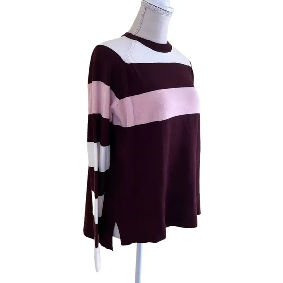 Lela Rose Pearl Wine/Pink/Cream Striped Colorblock Sweater S