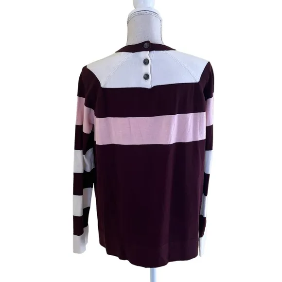 Lela Rose Pearl Wine/Pink/Cream Striped Colorblock Sweater S