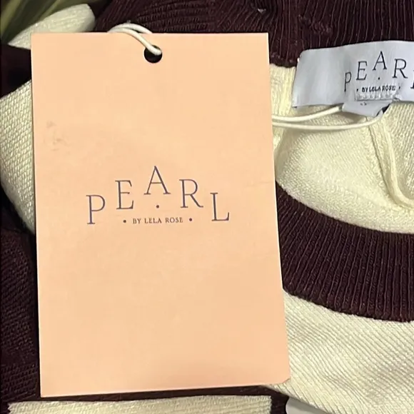 Lela Rose Pearl Wine/Pink/Cream Striped Colorblock Sweater S