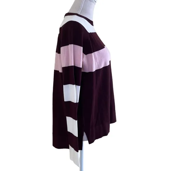 Lela Rose Pearl Wine/Pink/Cream Striped Colorblock Sweater S