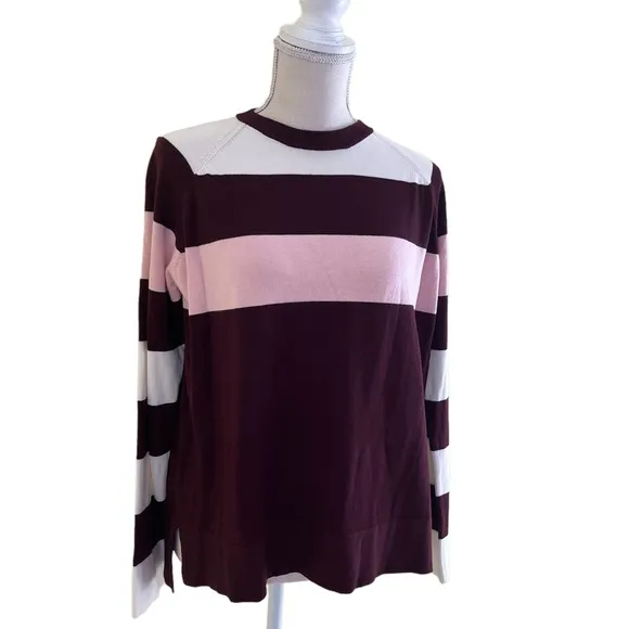 Lela Rose Pearl Wine/Pink/Cream Striped Colorblock Sweater S