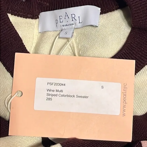 Lela Rose Pearl Wine/Pink/Cream Striped Colorblock Sweater S
