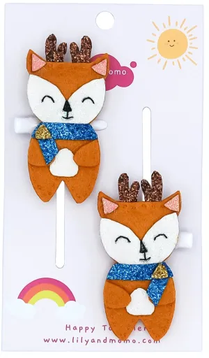 Lily and Momo Hair Clips - Holiday Reindeer - Christmas Gold