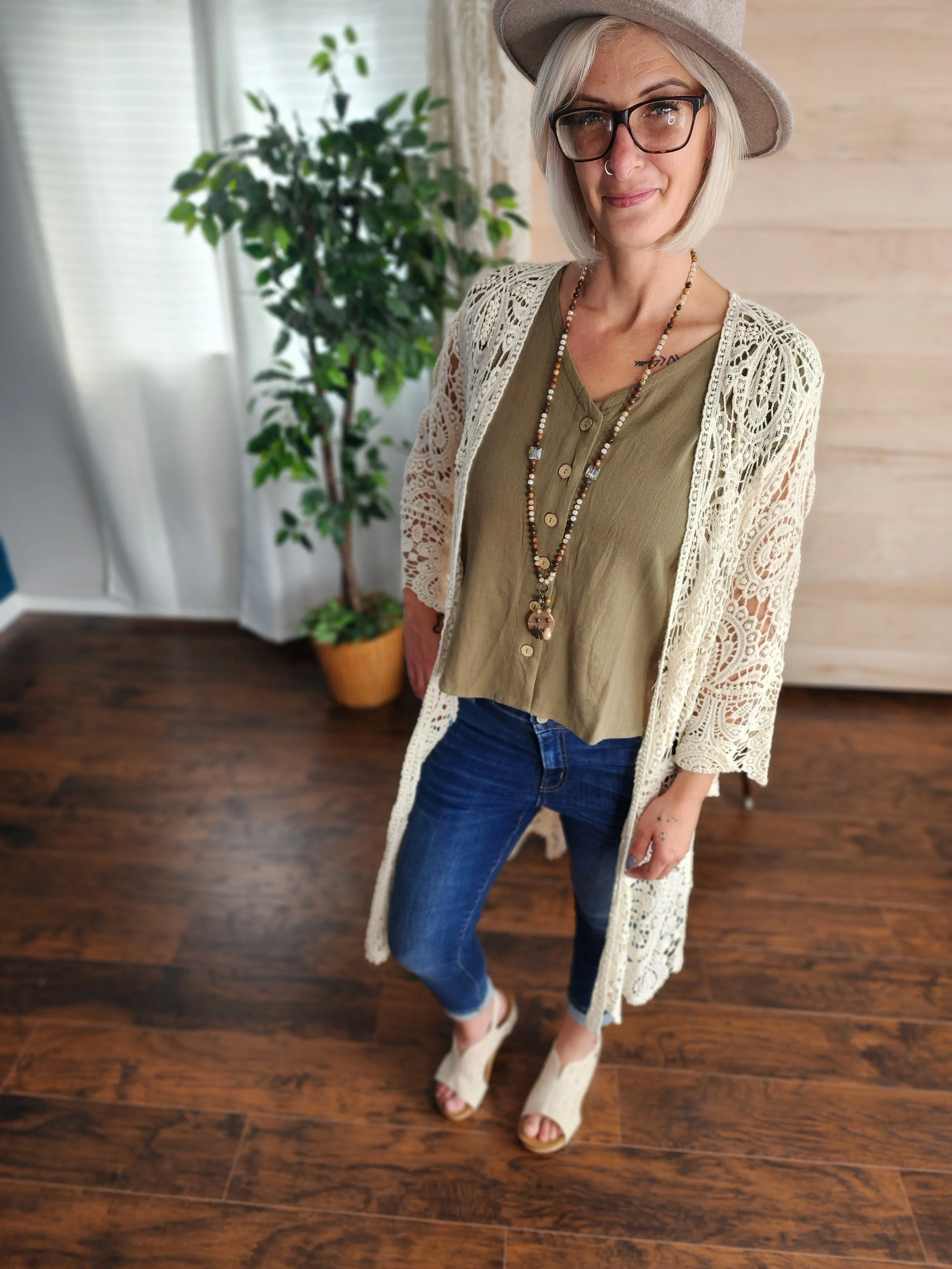 Linen button up v-neck sleeveless blouse in olive *