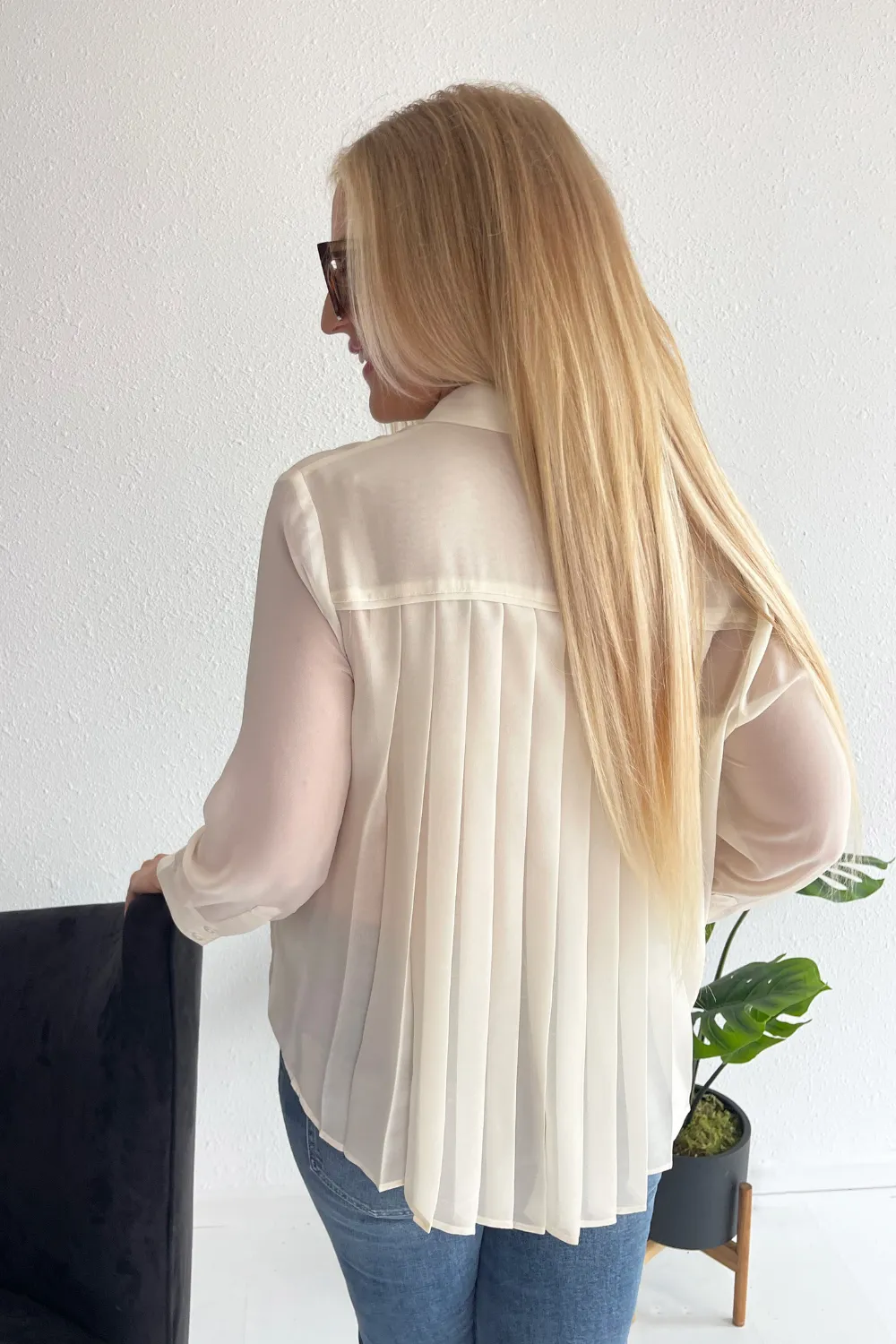 Long Sleeve Woven Shirt Pleat Back
