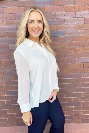 Long Sleeve Woven Shirt Pleat Back