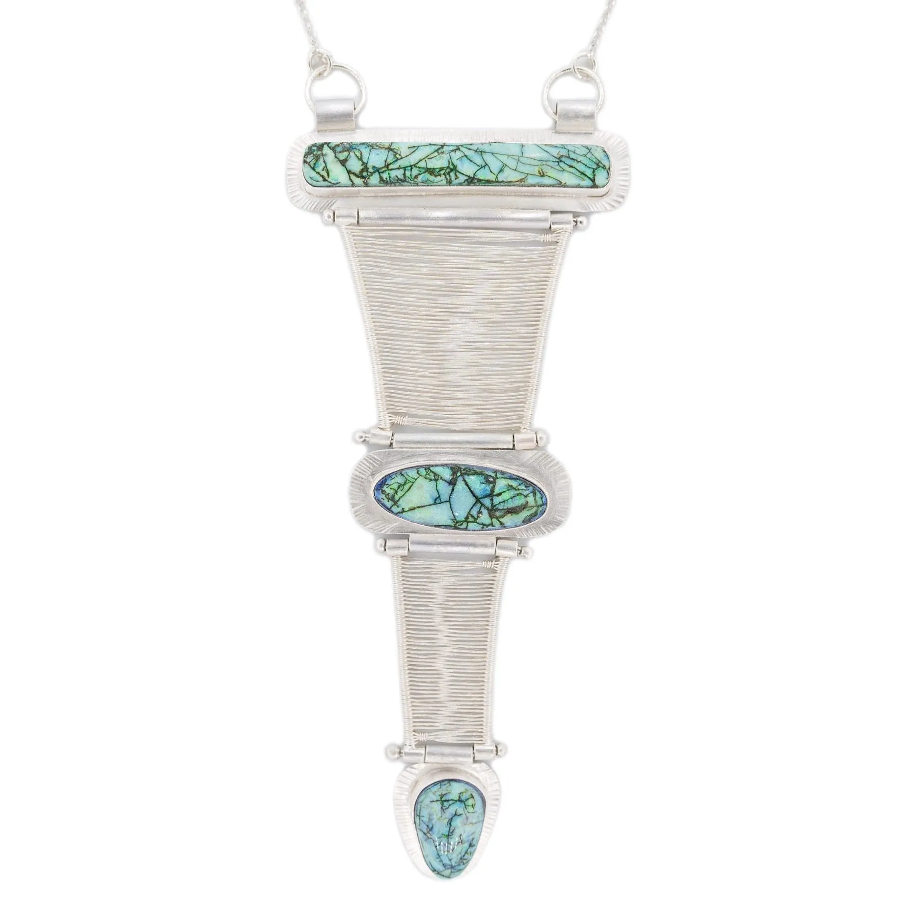 Loretta - Triple Opal Hinged Woven Silver Bridge Necklace