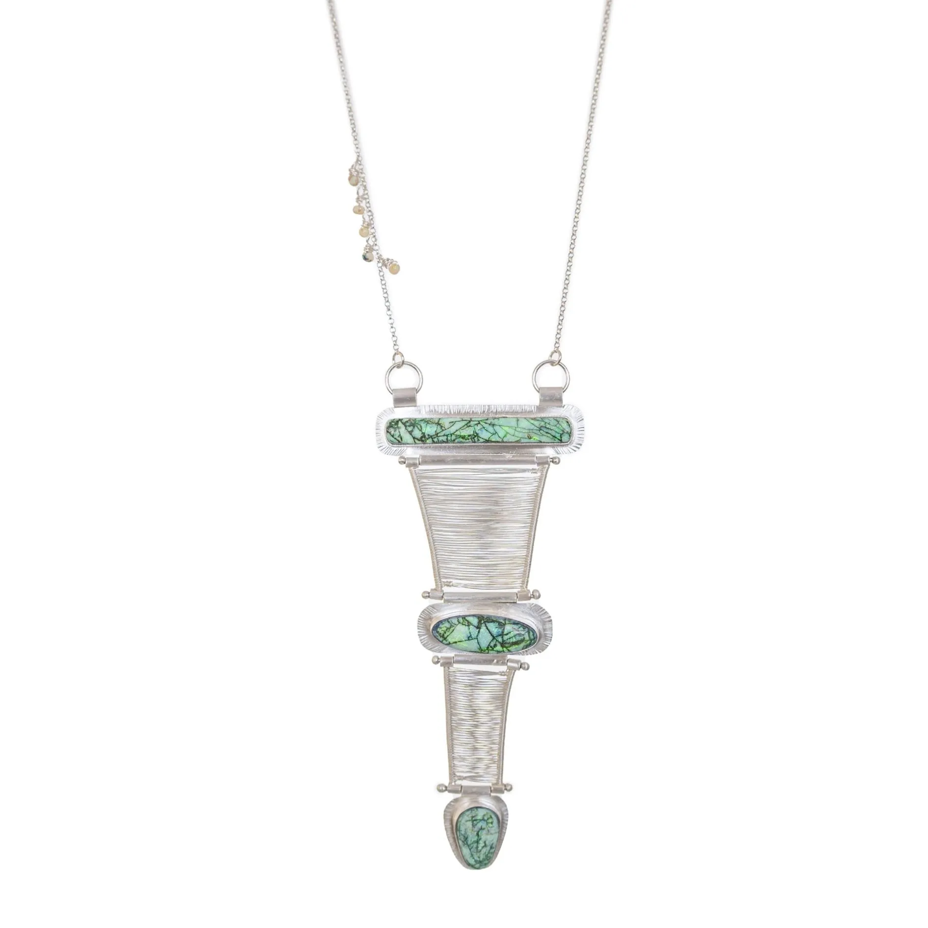 Loretta - Triple Opal Hinged Woven Silver Bridge Necklace