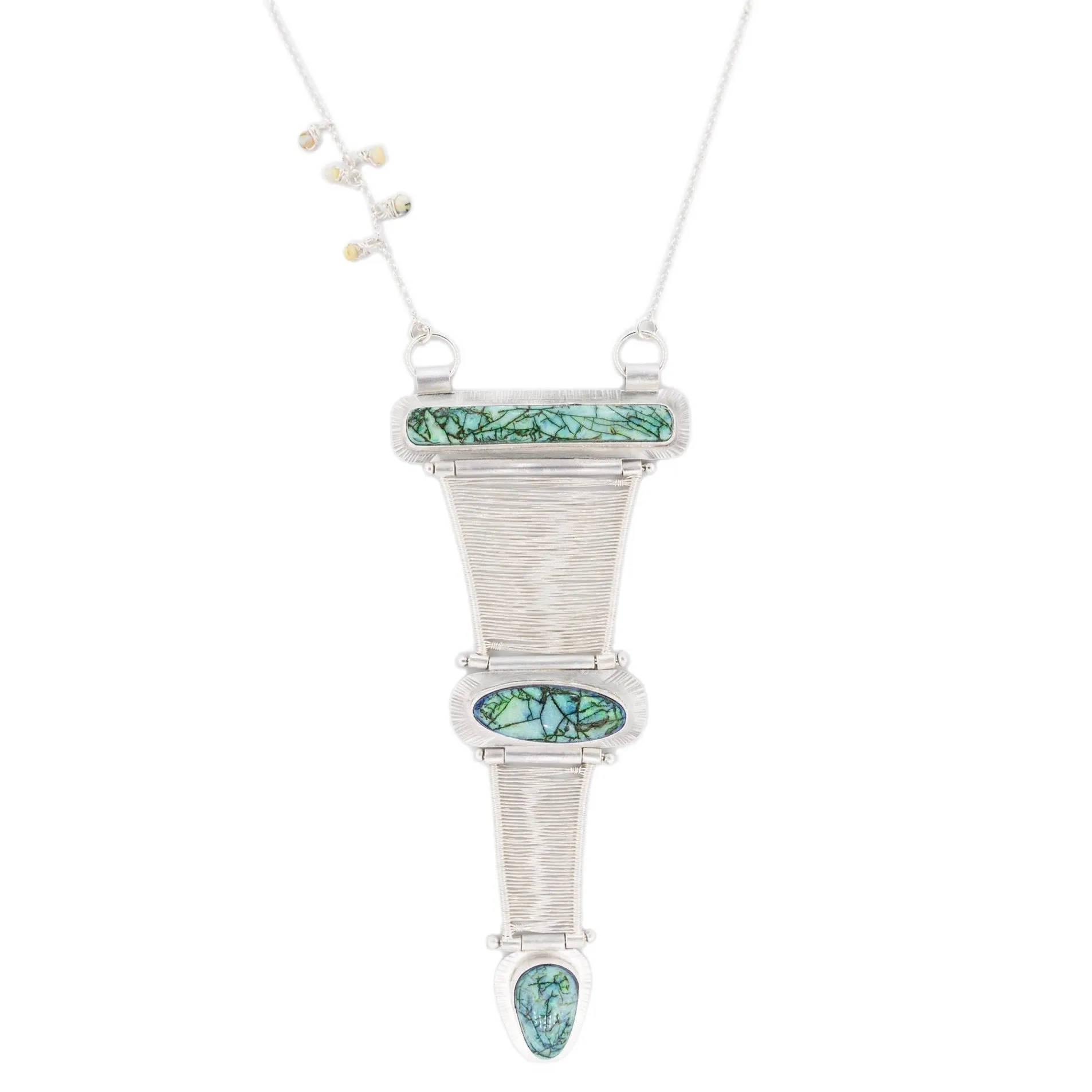 Loretta - Triple Opal Hinged Woven Silver Bridge Necklace