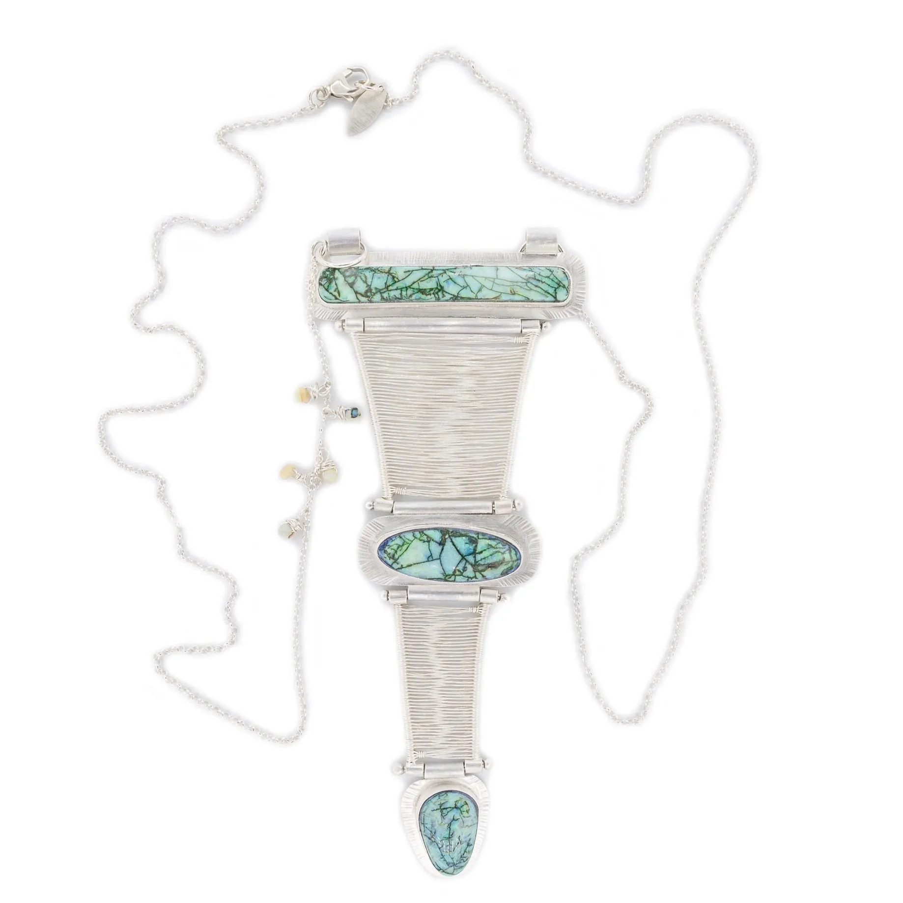 Loretta - Triple Opal Hinged Woven Silver Bridge Necklace