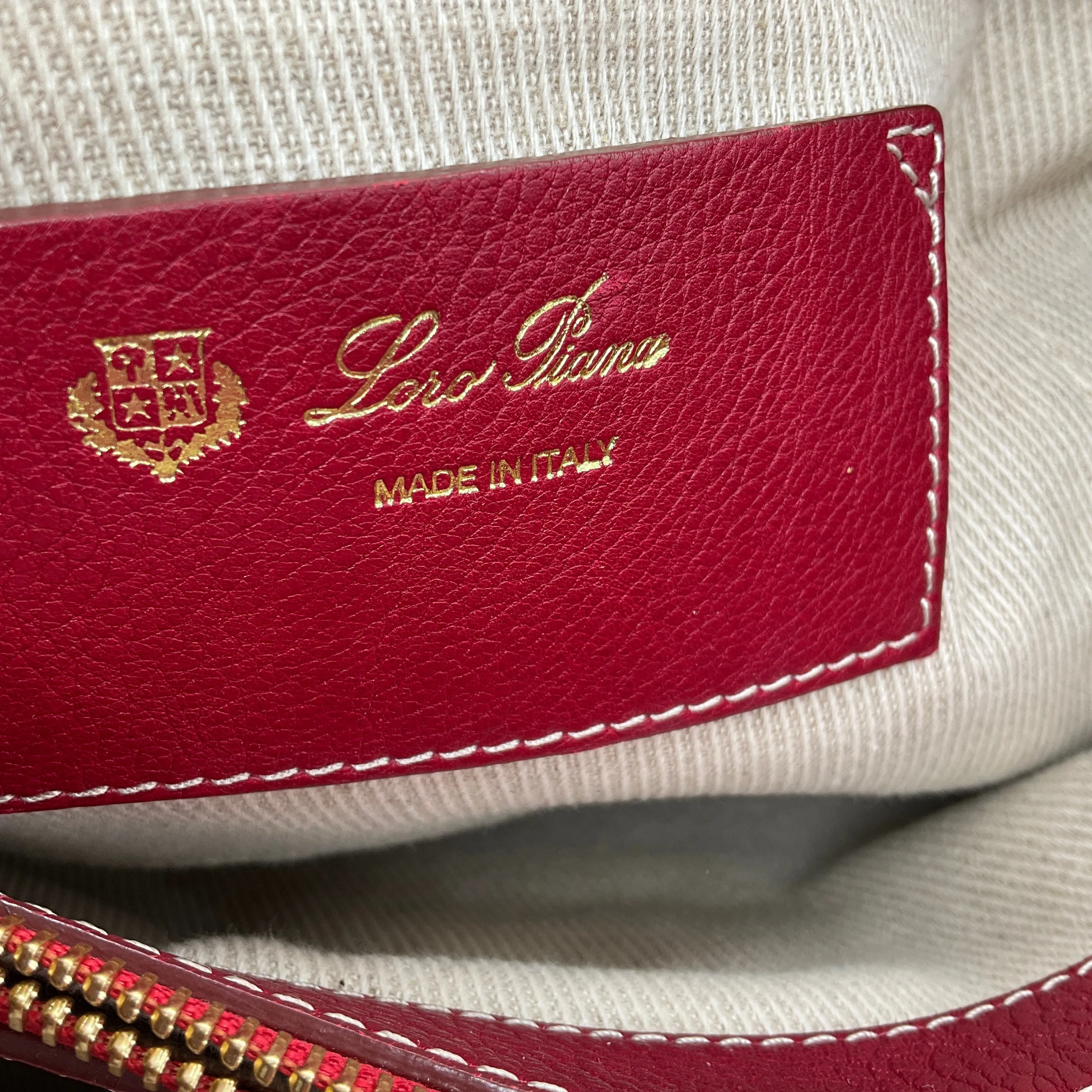 Loro Piana Red Leather Bellevue Handbag