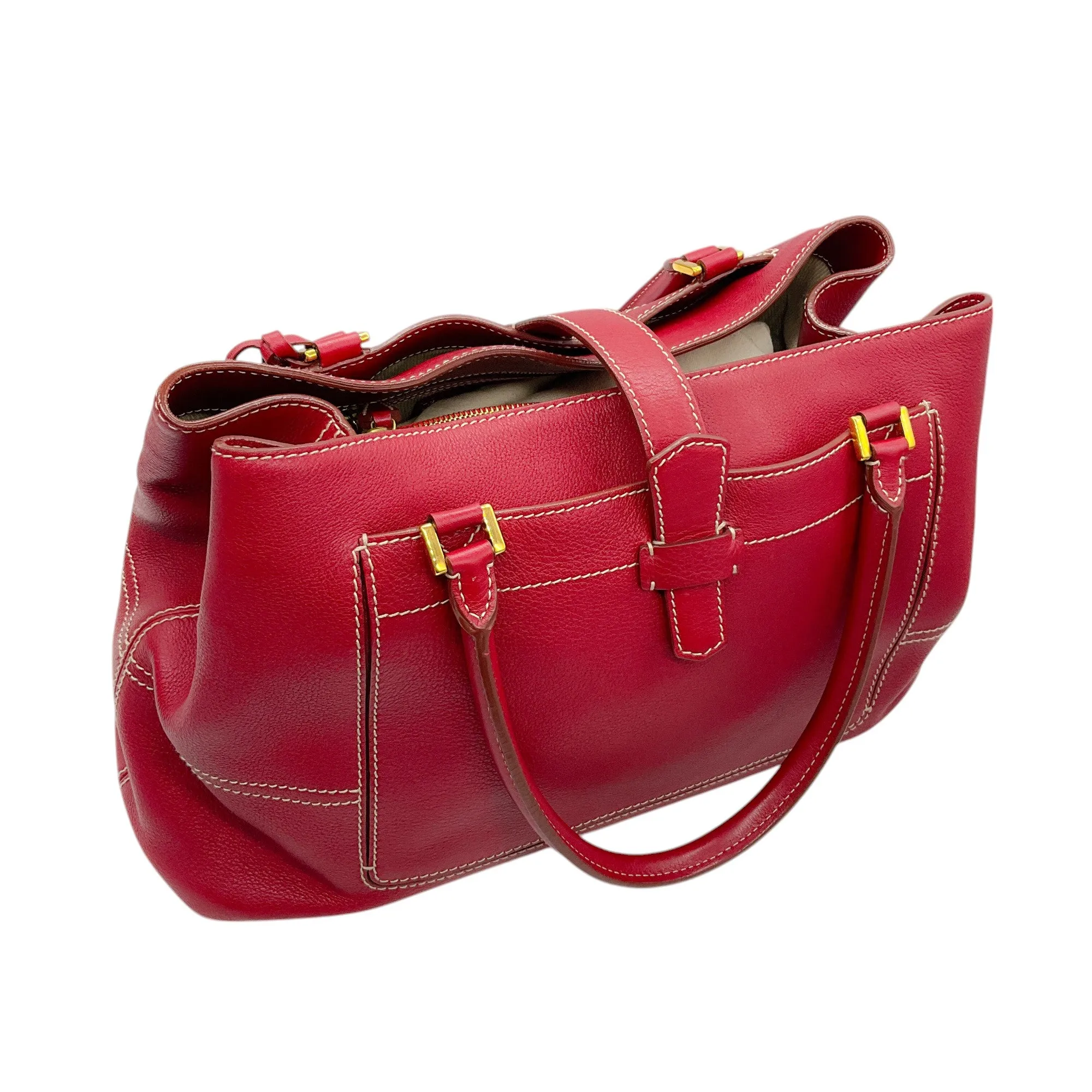 Loro Piana Red Leather Bellevue Handbag
