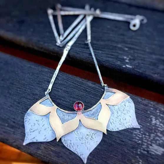 Lotus Statement Necklace with Garnet