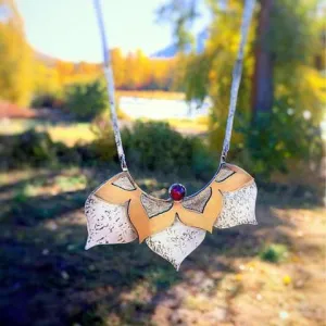 Lotus Statement Necklace with Garnet