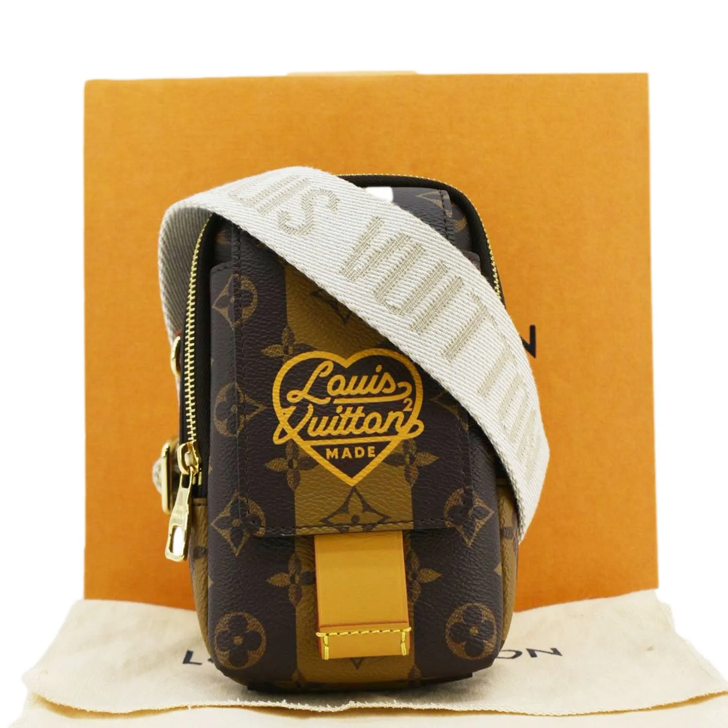 LOUIS VUITTON x Nigo Double Flap Reverse Monogram Canvas Phone Pouch Brown