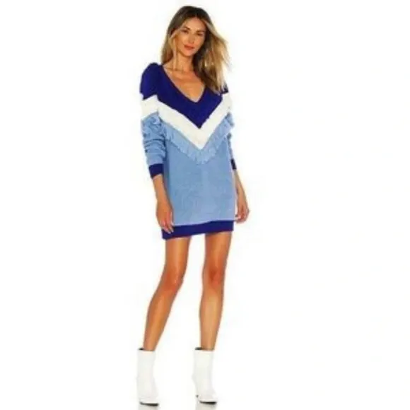Lovers Friends Fringe Chunky Knit Oversized Colorblock Slouchy striped Sweater