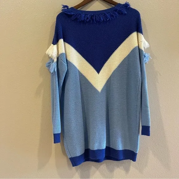 Lovers Friends Fringe Chunky Knit Oversized Colorblock Slouchy striped Sweater