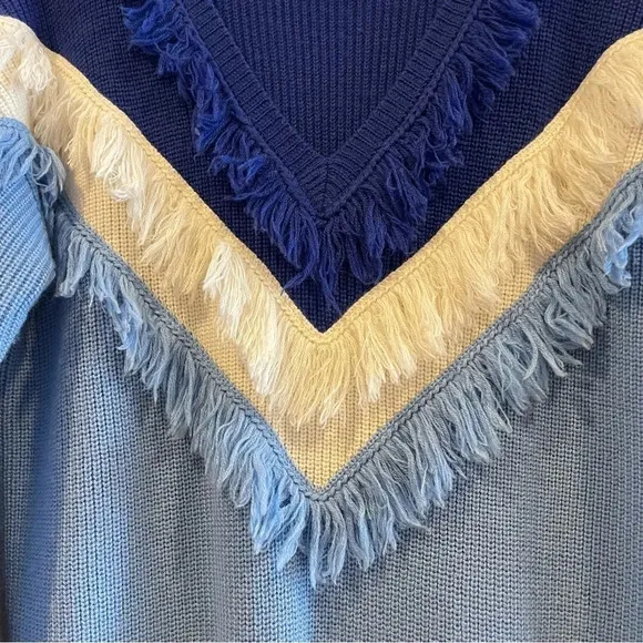Lovers Friends Fringe Chunky Knit Oversized Colorblock Slouchy striped Sweater